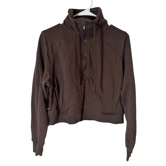 All in Motion Brown Quarter Zip Cropped Pullover Sweatshirt Small Funnel Neck - Picture 1 of 5